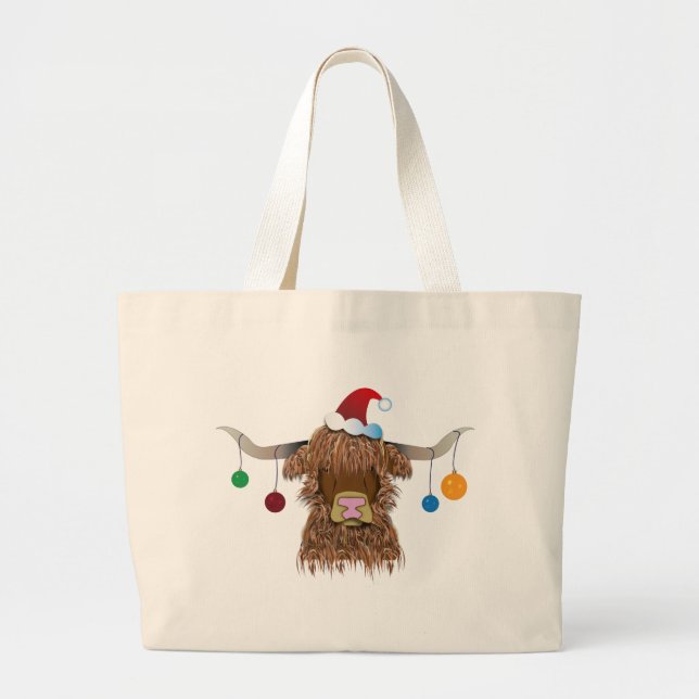 Grand Tote Bag Vache de Noël (Devant)