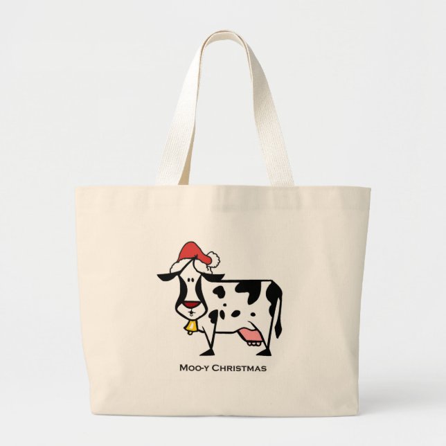 Grand Tote Bag Vache mignonne à Noël (Devant)