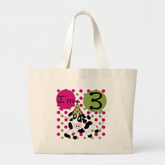 Grand Tote Bag Vache rose 3e Anniversaire Tshirts et cadeaux (Devant)