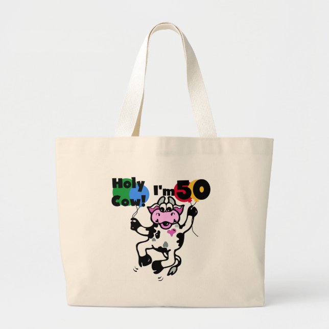 Grand Tote Bag Vache sainte je suis 50 T-shirts et cadeaux (Devant)