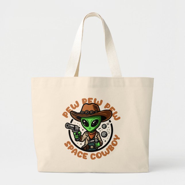 Grand Tote Bag Vacher spatial drôle alien (Devant)