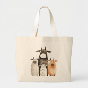 Grand Tote Bag Vaches de famille à l'aquarelle drôles et mignonne