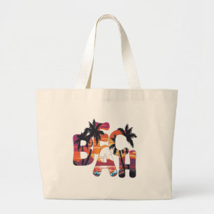 Grand Tote Bag Vagues de plage Palmiers