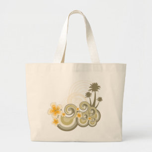 Grand Tote Bag Vagues tropicales Hibiscus Jaune Plage de palmiers