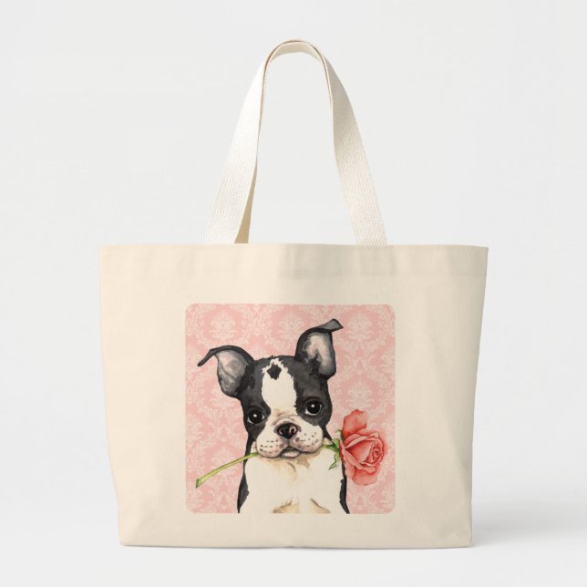 Grand Tote Bag Valentine Boston rose Terrier (Devant)