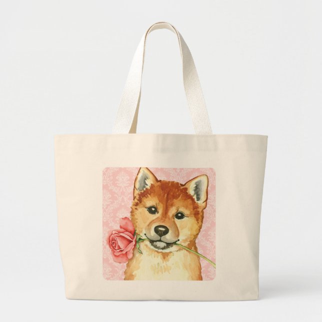 Grand Tote Bag Valentine Shiba rose Inu (Devant)
