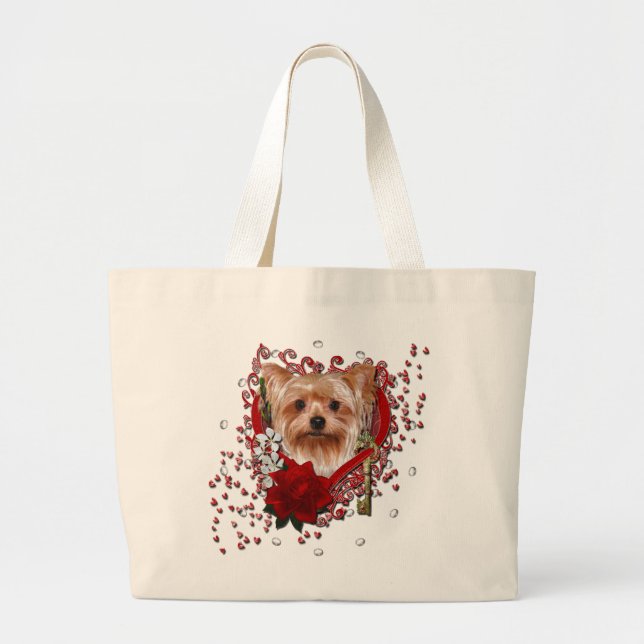 Grand Tote Bag Valentines - clé à mon coeur - Yorkshire Terrier (Devant)