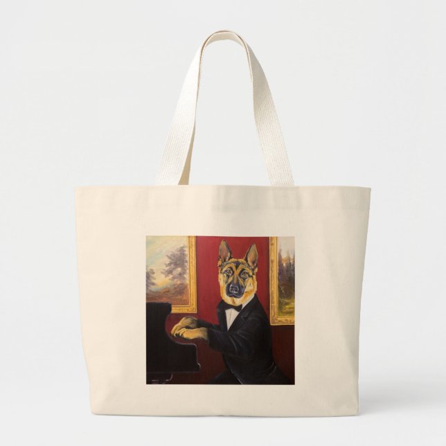 Grand Tote Bag Valse de piano du berger allemand | (Devant)