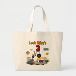 Grand Tote Bag Véhicules de construction 3e chemises d'anniversai