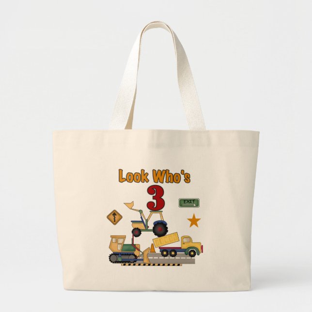 Grand Tote Bag Véhicules de construction 3e chemises d'anniversai (Devant)