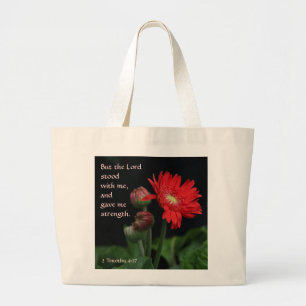 Grand Tote Bag Vers rouge de bible de marguerite de Gerbera au