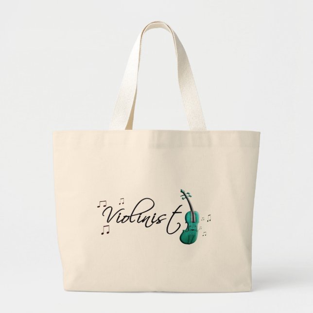 Grand Tote Bag Vert de Teal de violoniste (Devant)