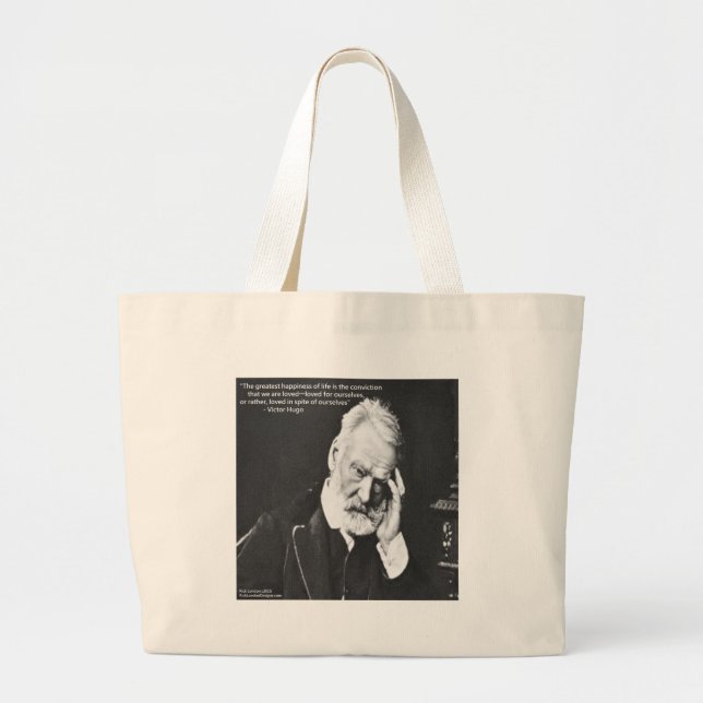 Grand Tote Bag Victor Hugo & Happiness Citation Cadeaux Tee - shi (Devant)