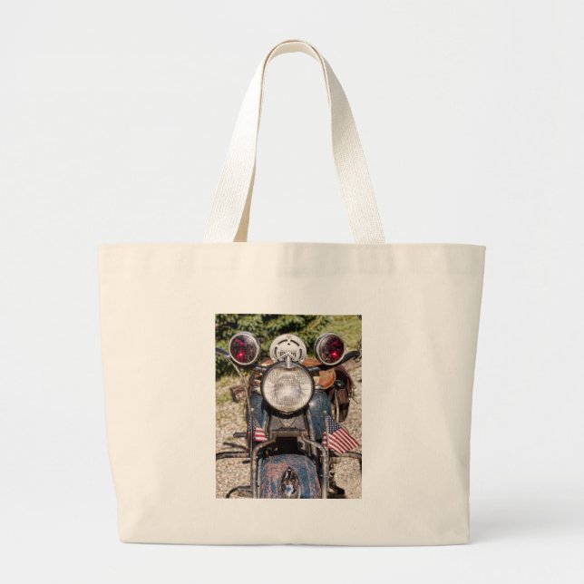 Grand Tote Bag vieille moto indienne de police (Devant)