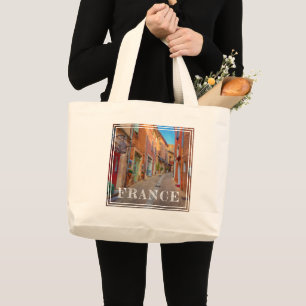 Grand Tote Bag Ville française colorée sur une colline
