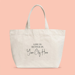 Grand Tote Bag Ville personnalisée Moderne Design Script La vie e