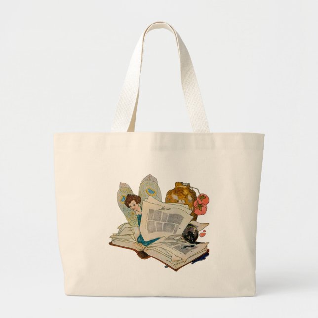 Grand Tote Bag Vin de livre Fairy (Devant)