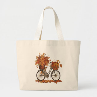 Grand Tote Bag Vintage Bicycle & Autumn Harvest Watercolor Flower