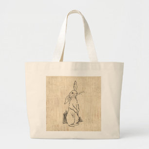 Grand Tote Bag Vintage Cute Bunny Rabbit Art Script Arrière - pla