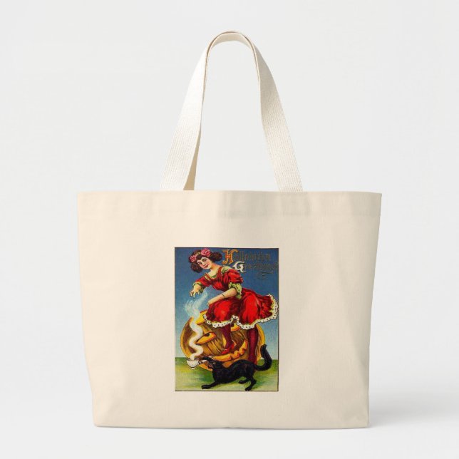 Grand Tote Bag Vintage dame d'Halloween en rouge (Devant)