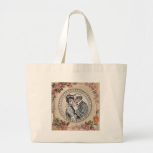 Grand Tote Bag Vintage Romance Couple : Antique Rose Girly Love
