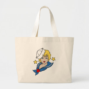 Grand Tote Bag Vintage Sailor Girl avec Stars Tattoo Art