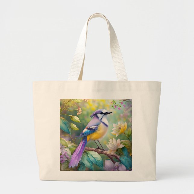 Grand Tote Bag Violet Tufted Jay Imaginaire Bird (Devant)