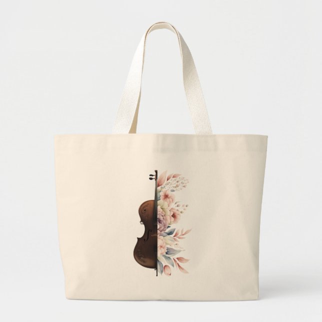 Grand Tote Bag Violon aux fleurs. (Devant)
