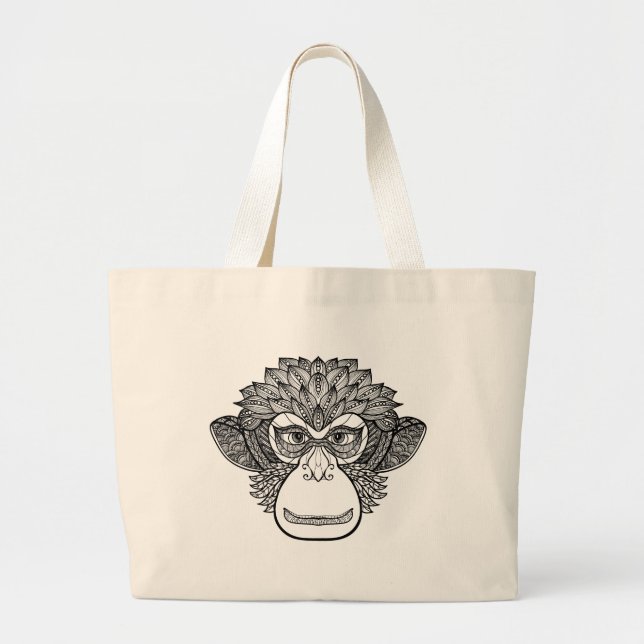 Grand Tote Bag Visage de griffonnage de singe (Devant)