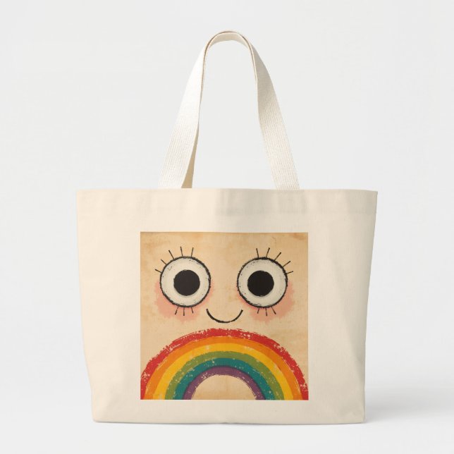 GRAND TOTE BAG VISAGE HEUREUX ARC-EN-CIEL (Devant)