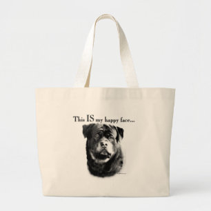 Grand Tote Bag Visage heureux de Rottweiler