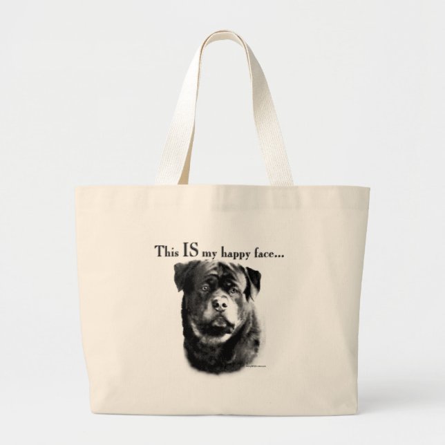 Grand Tote Bag Visage heureux de Rottweiler (Devant)