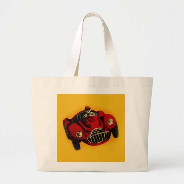 Grand Tote Bag Voiture de course automobile jaune rouge (Devant)