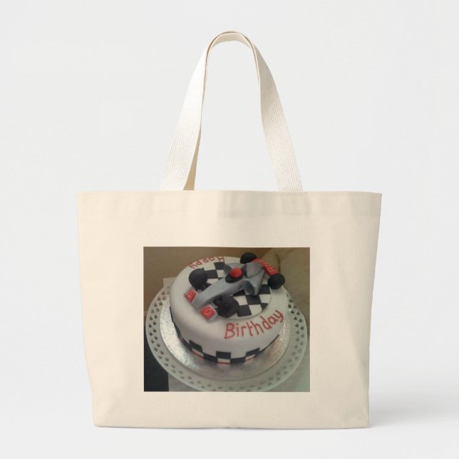 Grand Tote Bag voiture de course d'anniversaire heureuse (Devant)