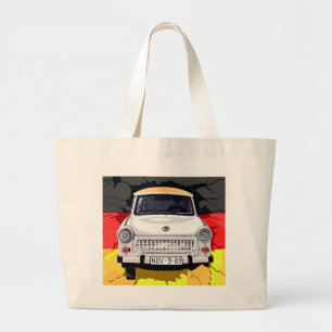 Grand Tote Bag Voiture de Trabant et drapeau allemand, mur de