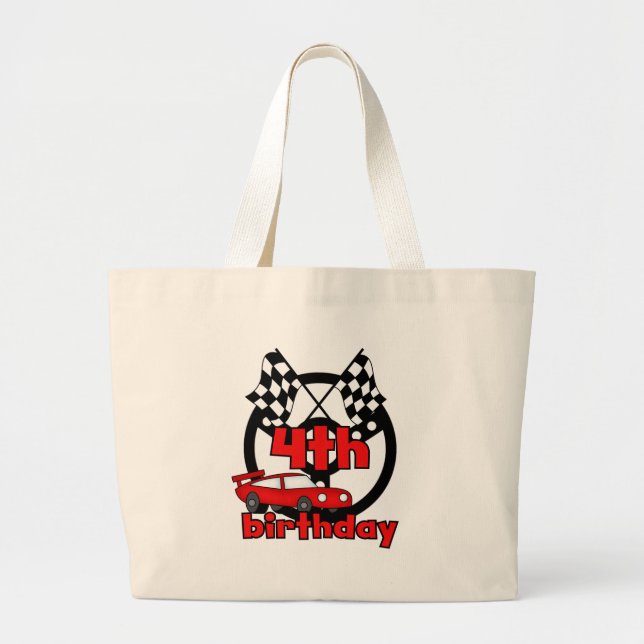 Grand Tote Bag Voiture Racing 4e Anniversaire Tshirts et cadeaux (Devant)