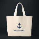 Grand Tote Bag Votre nom de bateau Ancre bleue<br><div class="desc">Votre nom de bateau Ancre bleue Grand Sac fourre-tout</div>