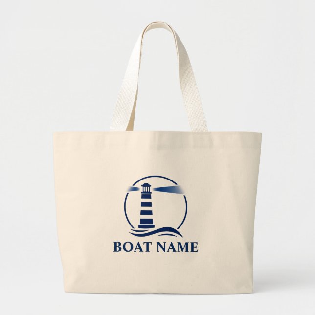 Grand Tote Bag Votre nom de bateau Blue Classic Lighthouse Épicer (Devant)