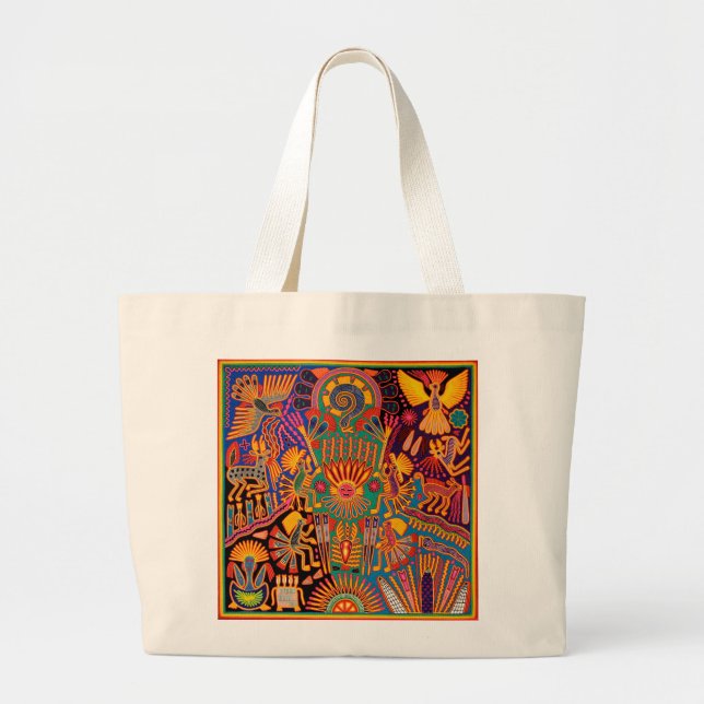 Grand Tote Bag Voyage tribal maya mexicain de Boho d'art d'Oaxaca (Devant)