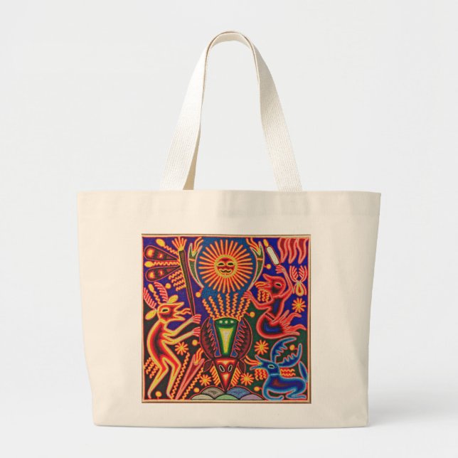 Grand Tote Bag Voyage tribal maya mexicain de Boho d'art d'Oaxaca (Devant)