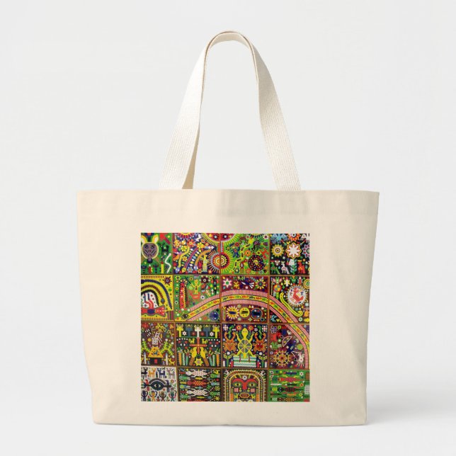 Grand Tote Bag Voyage tribal maya mexicain de Boho d'art d'Oaxaca (Devant)