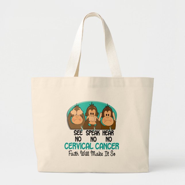 Grand Tote Bag Voyez que parler n'entendez aucun cancer du col de (Devant)