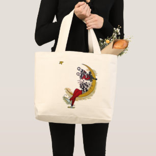 Grand Tote Bag Vue cosmique : Elfe sur la lune aventure