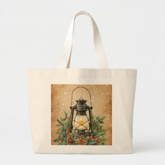 Grand Tote Bag Warm lantern holly pine rustic vintage festive