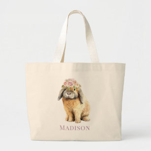 Grand Tote Bag Watercolor Floral Bunny Rabbit Personalized