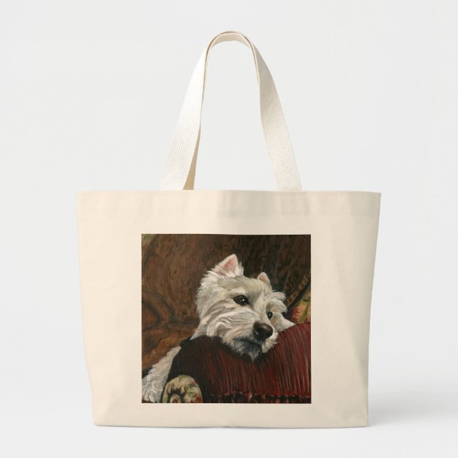Grand Tote Bag Westie sur canapé (Devant)