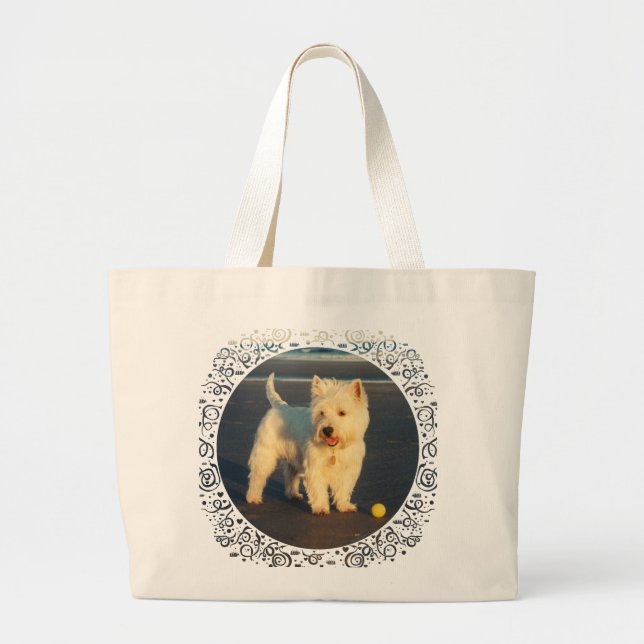 Grand Tote Bag Westies et l'océan (Devant)