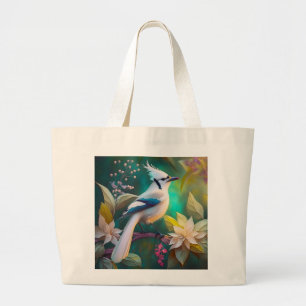 Grand Tote Bag White Tufé Turquoise Wing Jay Imaginaire Bird