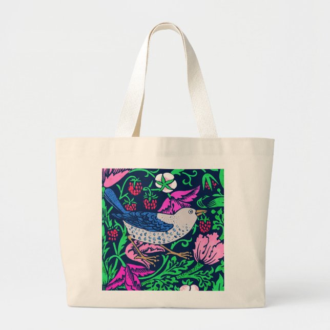 Grand Tote Bag William Morris Bird & Flower Tile, Navy & Fuchsia (Devant)