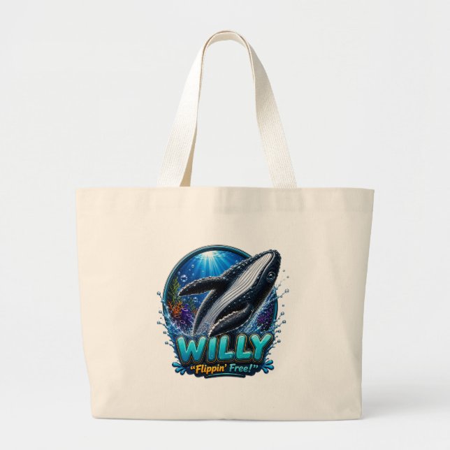 Grand Tote Bag Willy Whale – Flippin’ Libre. Drôle (Devant)